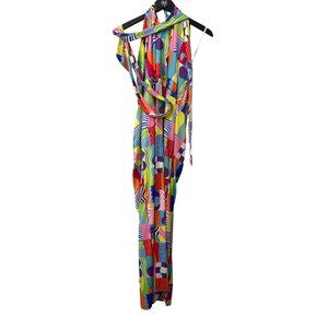 Eloquii Geometric Halter Jumpsuit Size 16 Sleeveless Tie Waist Colorful Eclectic